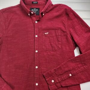 Hollister Mens Medium Slim Fit Button Down Shirt Red Epic Flex Stretch